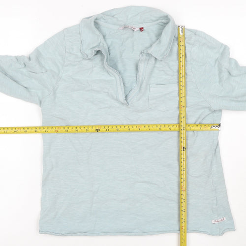 White Stuff Women Blue Size 14 Cotton Jersey 1/2 Zip Long Sleeve Polo Top