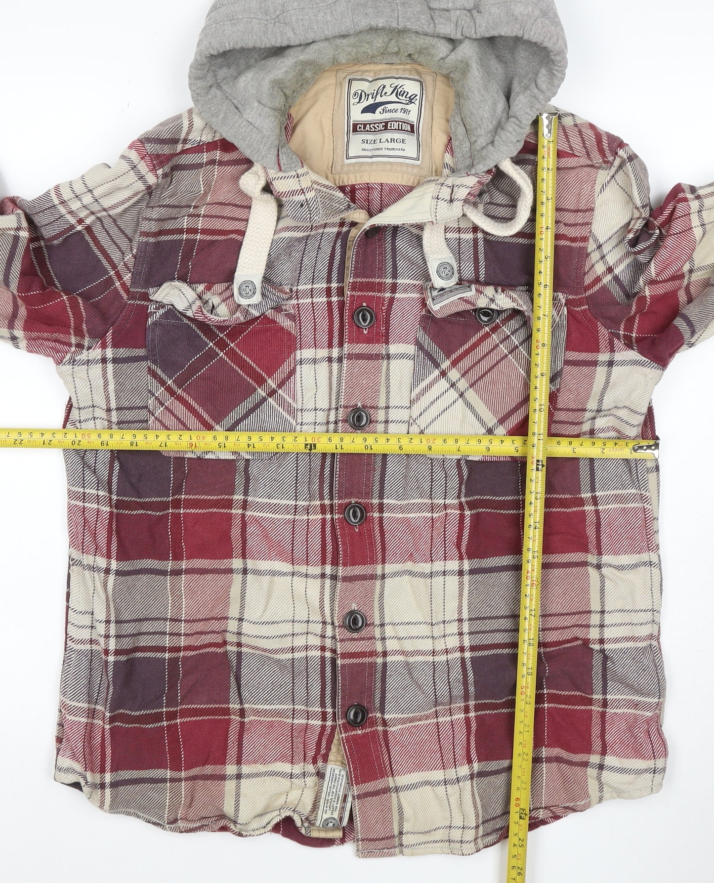 Drift King Men’s Red Plaid Hooded Cotton Jacket Size L