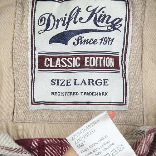 Drift King Men’s Red Plaid Hooded Cotton Jacket Size L