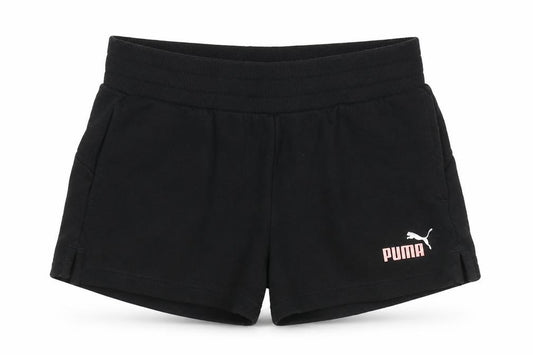 Front view of Puma girls’ black pink logo athletic jersey shorts uk 10 years