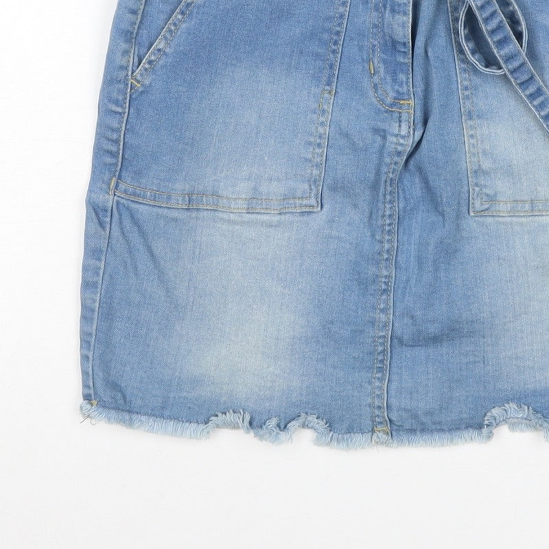 YOUZ Women Blue UK 8 Denim Mini Straight Pencil Skirt Belt Pockets
