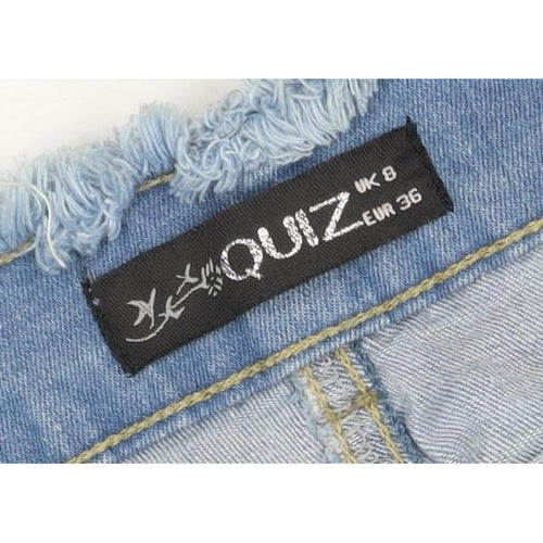 YOUZ Women Blue UK 8 Denim Mini Straight Pencil Skirt Belt Pockets