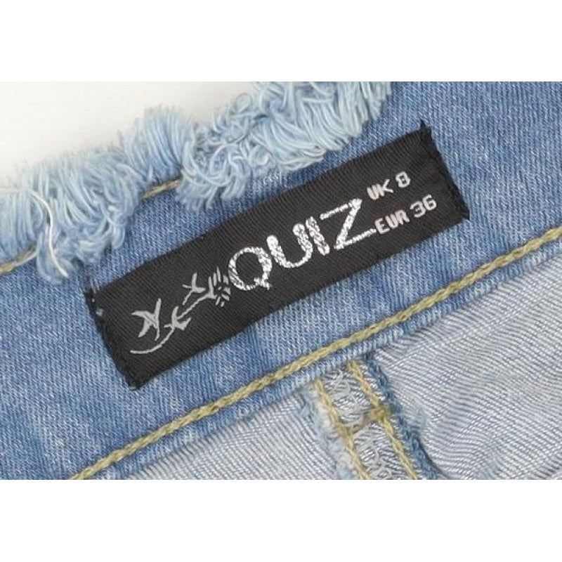 YOUZ Women Blue UK 8 Denim Mini Straight Pencil Skirt Belt Pockets