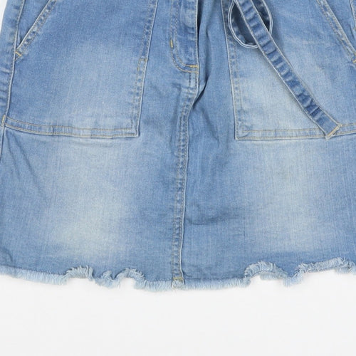 YOUZ Women Blue UK 8 Denim Mini Straight Pencil Skirt Belt Pockets