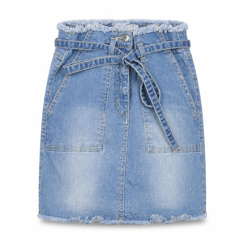 YOUZ Women Blue UK 8 Denim Mini Straight Pencil Skirt Belt Pockets