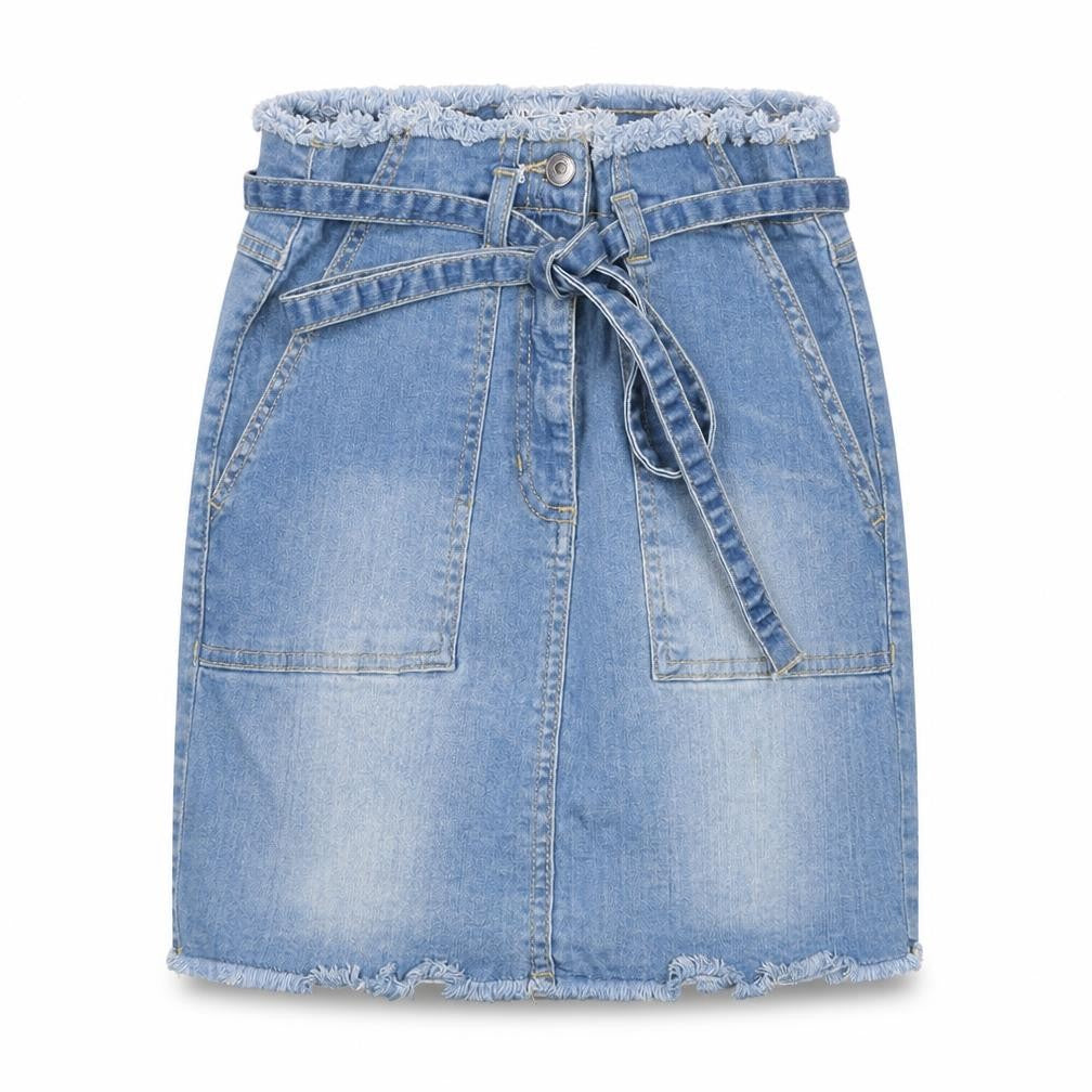 YOUZ Women Blue UK 8 Denim Mini Straight Pencil Skirt Belt Pockets