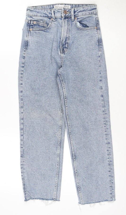 Stradivarius Women Blue UK 6 Mom Slim High Rise Jeans Raw Hem