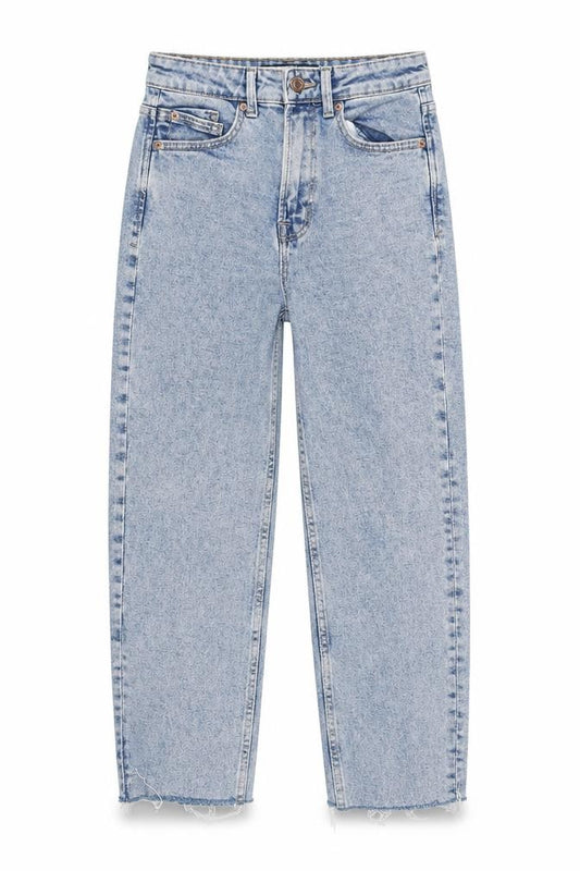 Stradivarius Women Blue UK 6 Mom Slim High Rise Jeans Raw Hem