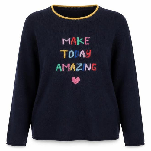 Heyton Women’s Blue Multicolour Size 12 Lambswool Slogan Jumper