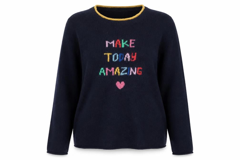 Heyton Women’s Blue Multicolour Size 12 Lambswool Slogan Jumper
