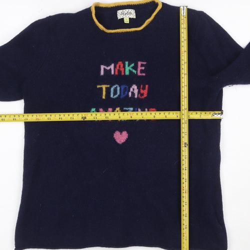 Heyton Women’s Blue Multicolour Size 12 Lambswool Slogan Jumper