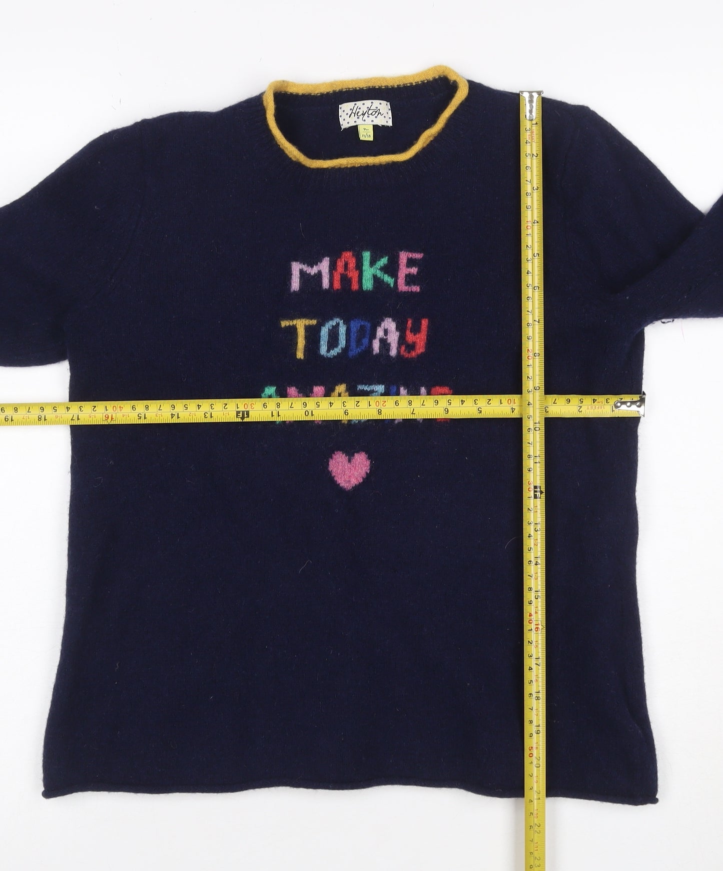 Heyton Women’s Blue Multicolour Size 12 Lambswool Slogan Jumper