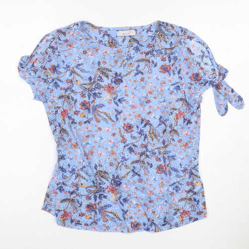 M&S Per Una Women Blue Floral Tie Sleeve Blouse UK 12