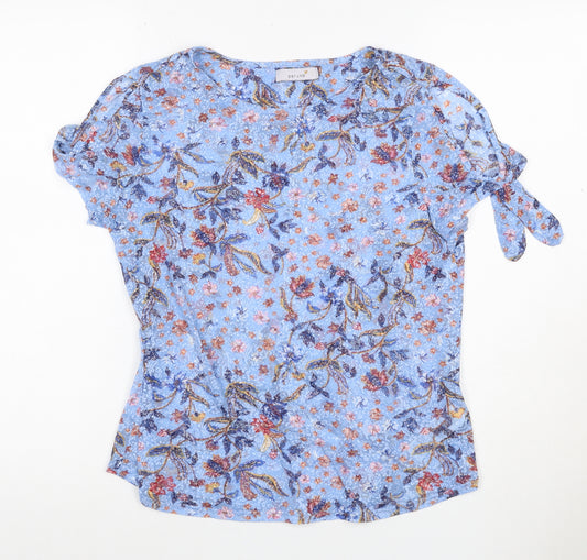 M&S Per Una Women Blue Floral Tie Sleeve Blouse UK 12