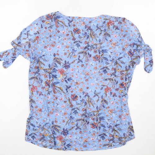M&S Per Una Women Blue Floral Tie Sleeve Blouse UK 12