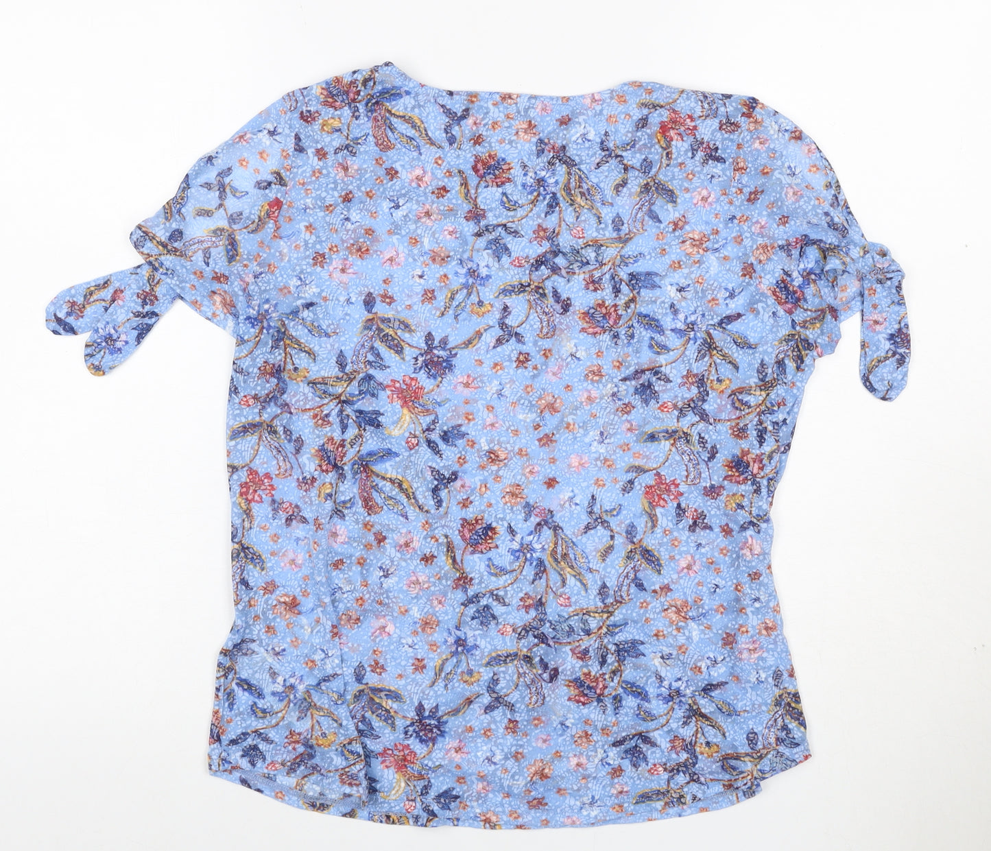 M&S Per Una Women Blue Floral Tie Sleeve Blouse UK 12