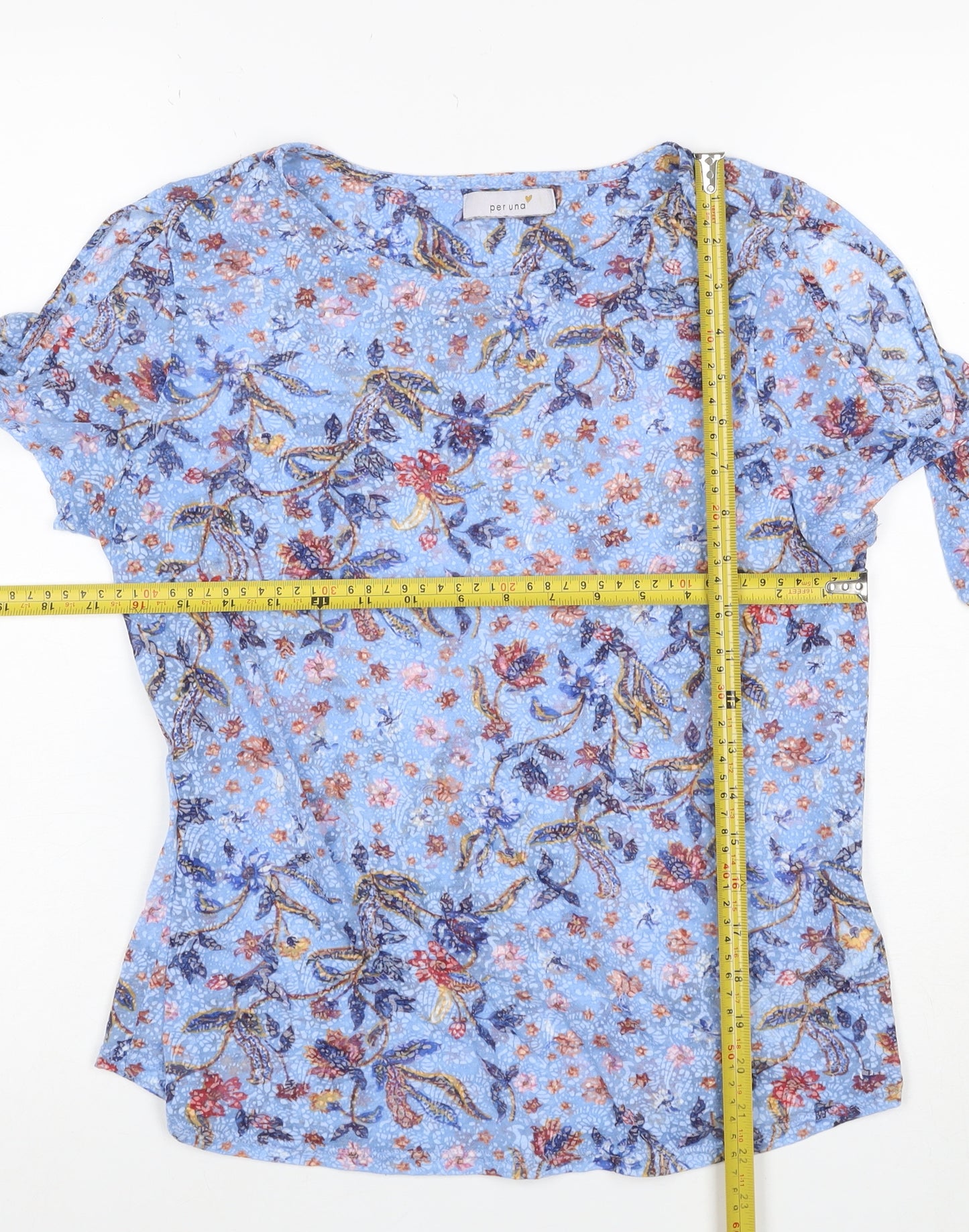 M&S Per Una Women Blue Floral Tie Sleeve Blouse UK 12