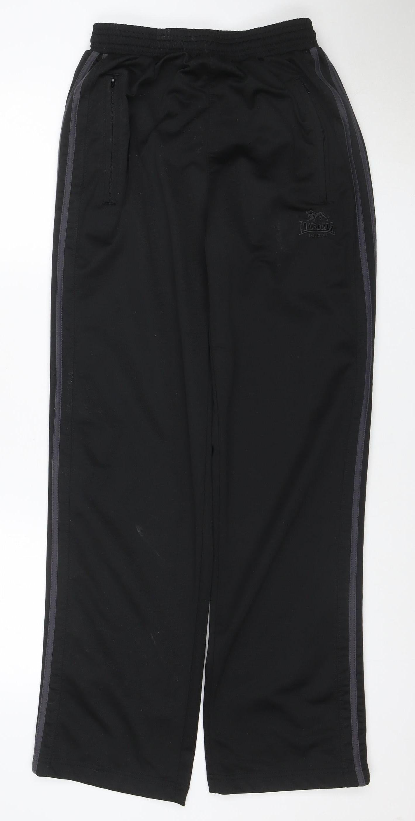 Lonsdale Men's Black S Track Pants Elastic Waist Zip Pockets