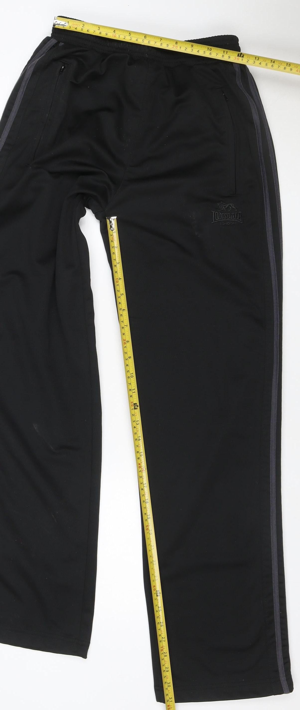 Lonsdale Men's Black S Track Pants Elastic Waist Zip Pockets