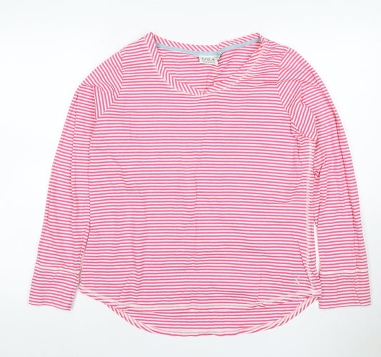 Joules Women’s Pink Striped Cotton Jersey V-Neck Tunic Top UK 14