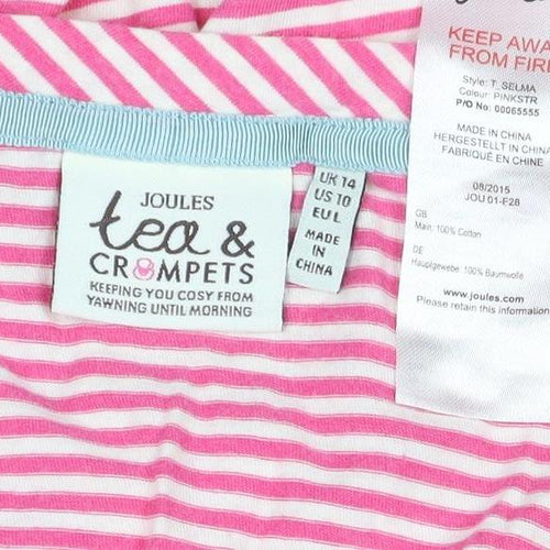 Joules Women’s Pink Striped Cotton Jersey V-Neck Tunic Top UK 14