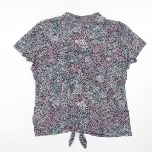 Per Una Women Grey Floral Shell Print Tie Front Button Top UK 12