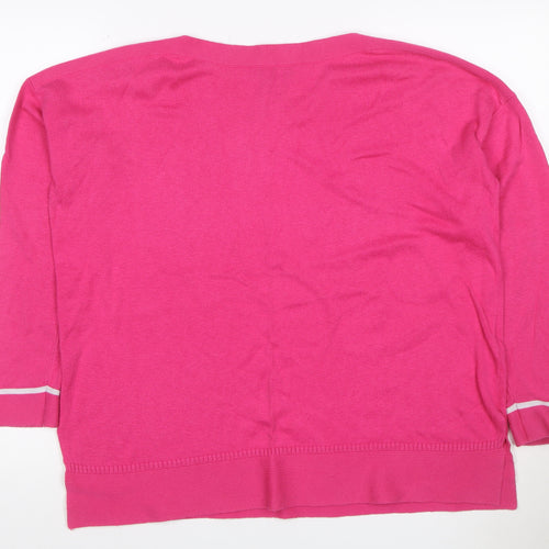 Joules Women Pink UK 14 Viscose Blend 3/4 Sleeve Knit Cardigan