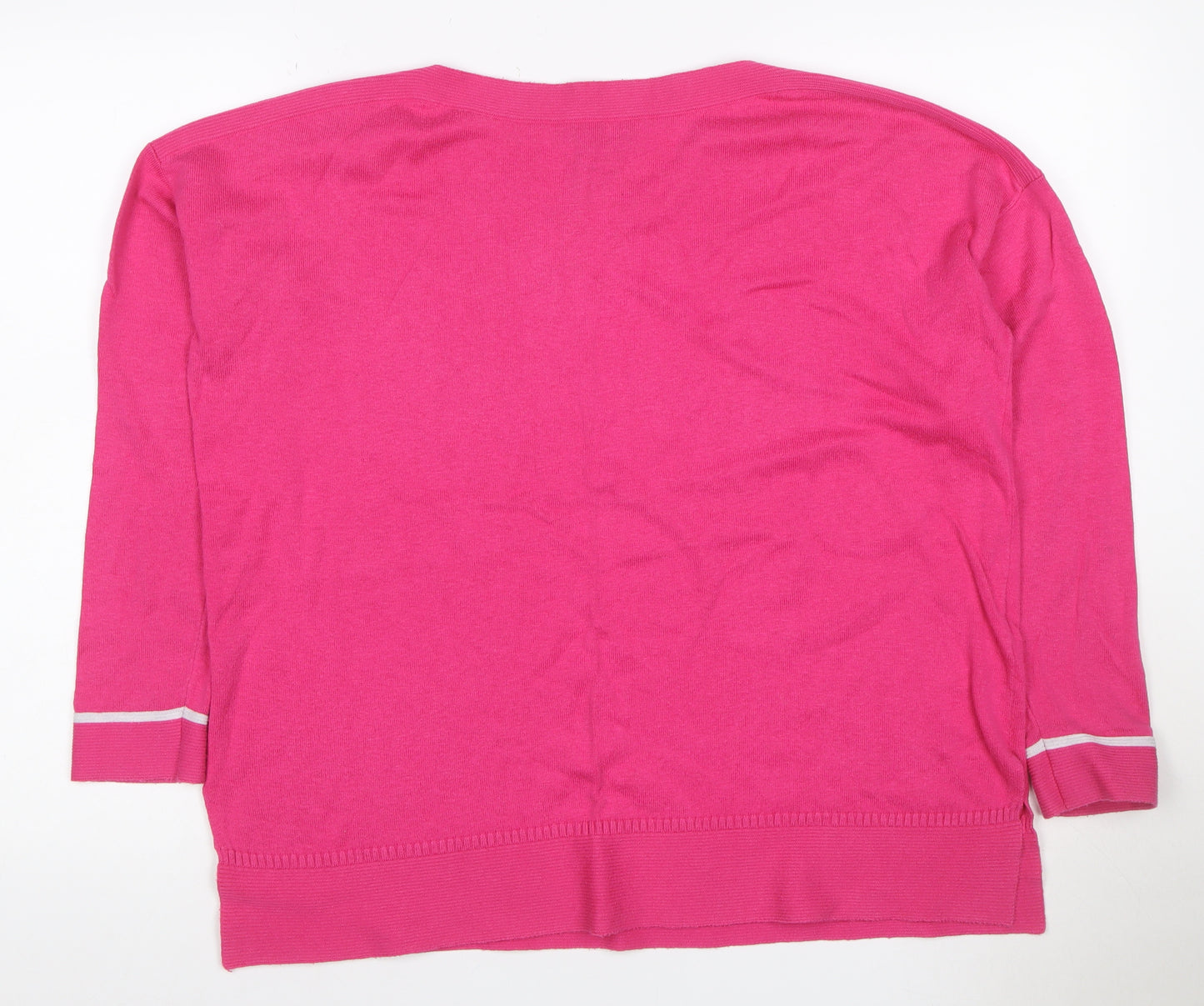 Joules Women Pink UK 14 Viscose Blend 3/4 Sleeve Knit Cardigan