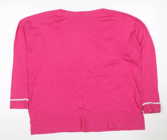 Joules Women Pink UK 14 Viscose Blend 3/4 Sleeve Knit Cardigan