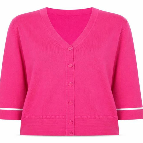 Joules Women Pink UK 14 Viscose Blend 3/4 Sleeve Knit Cardigan