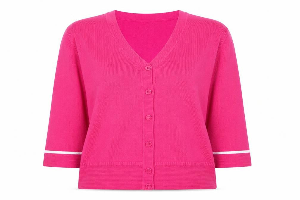 Joules Women Pink UK 14 Viscose Blend 3/4 Sleeve Knit Cardigan