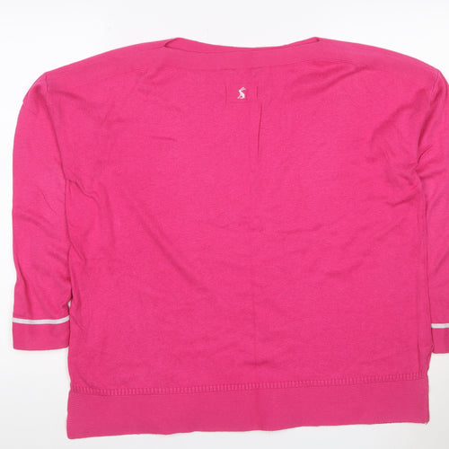 Joules Women Pink UK 14 Viscose Blend 3/4 Sleeve Knit Cardigan