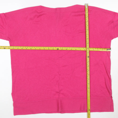 Joules Women Pink UK 14 Viscose Blend 3/4 Sleeve Knit Cardigan