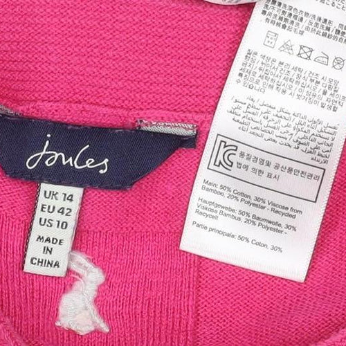 Joules Women Pink UK 14 Viscose Blend 3/4 Sleeve Knit Cardigan