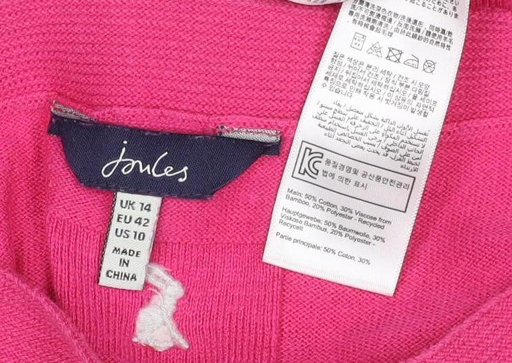 Joules Women Pink UK 14 Viscose Blend 3/4 Sleeve Knit Cardigan