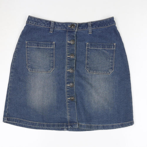 Avenue Women Blue Denim A-Line Mini Skirt Size 8 Button Pockets
