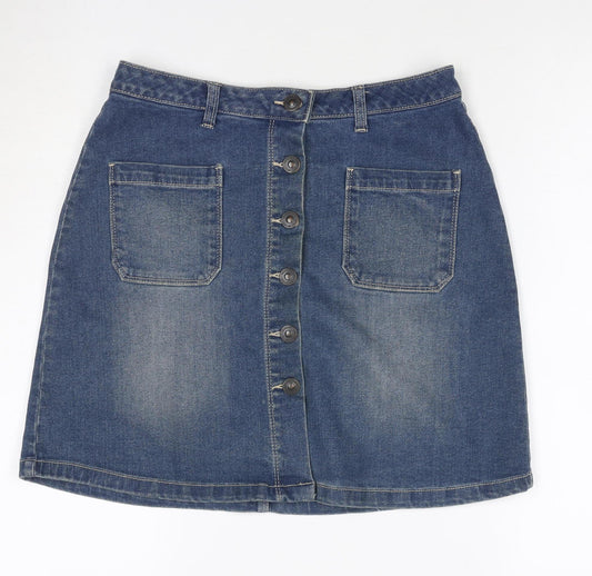 Avenue Women Blue Denim A-Line Mini Skirt Size 8 Button Pockets