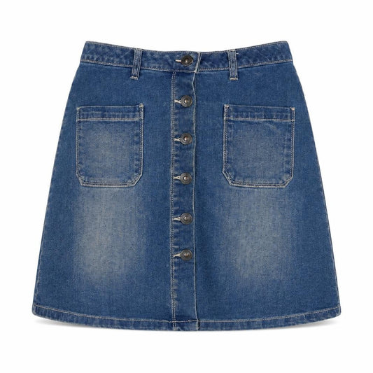 Avenue Women Blue Denim A-Line Mini Skirt Size 8 Button Pockets