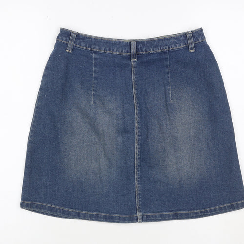 Avenue Women Blue Denim A-Line Mini Skirt Size 8 Button Pockets