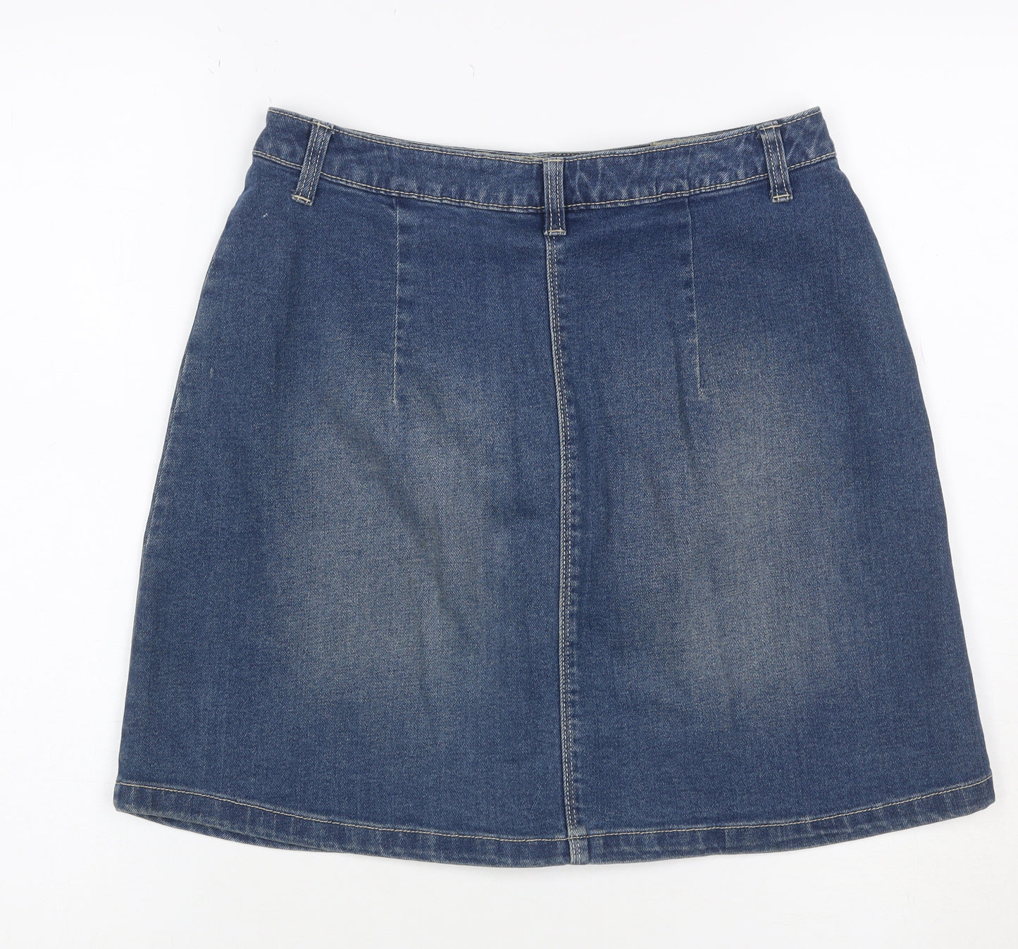 Avenue Women Blue Denim A-Line Mini Skirt Size 8 Button Pockets