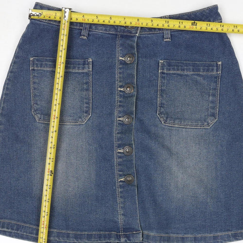 Avenue Women Blue Denim A-Line Mini Skirt Size 8 Button Pockets