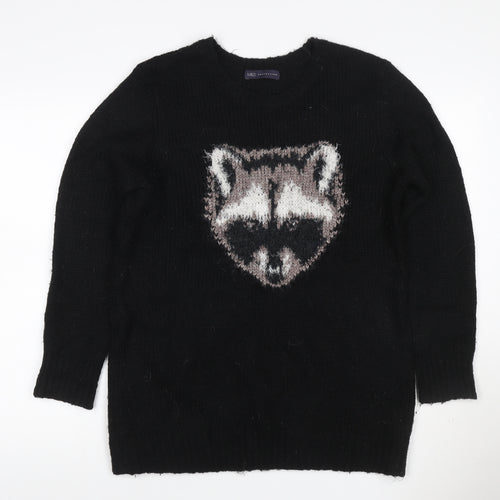 Marks and Spencer Women Black UK 14 Dog Motif Wool Blend Jumper