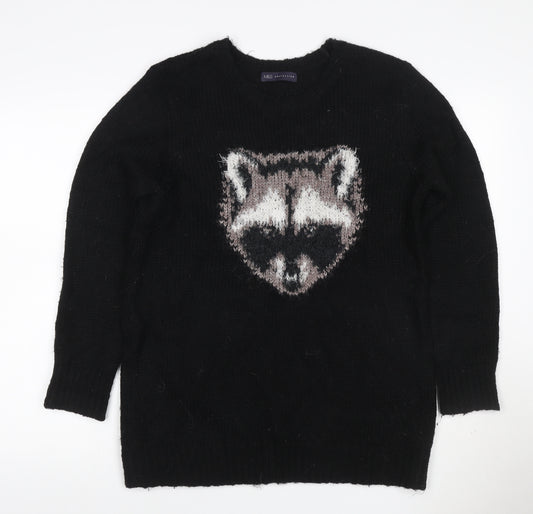 Marks and Spencer Women Black UK 14 Dog Motif Wool Blend Jumper