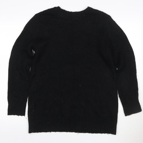 Marks and Spencer Women Black UK 14 Dog Motif Wool Blend Jumper