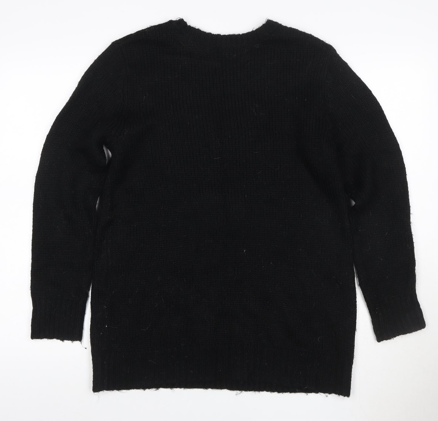 Marks and Spencer Women Black UK 14 Dog Motif Wool Blend Jumper