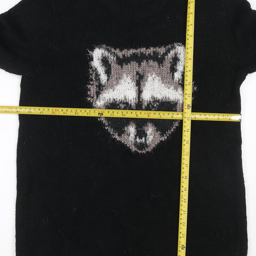 Marks and Spencer Women Black UK 14 Dog Motif Wool Blend Jumper
