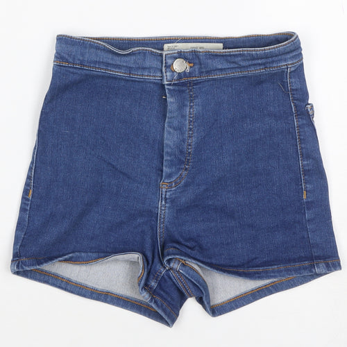 Topshop MOTO Women’s Blue Denim Hot Pants Shorts UK 6 High Rise Stretch