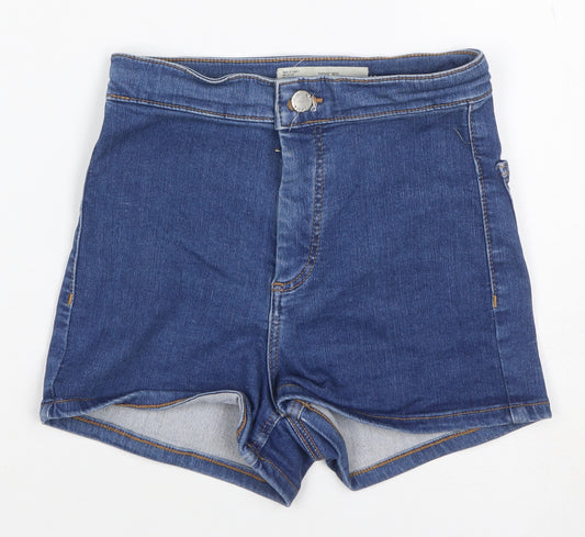 Topshop MOTO Women’s Blue Denim Hot Pants Shorts UK 6 High Rise Stretch
