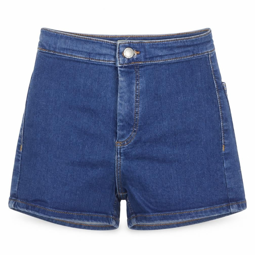 Topshop MOTO Women’s Blue Denim Hot Pants Shorts UK 6 High Rise Stretch