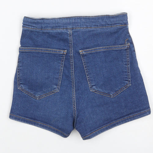 Topshop MOTO Women’s Blue Denim Hot Pants Shorts UK 6 High Rise Stretch
